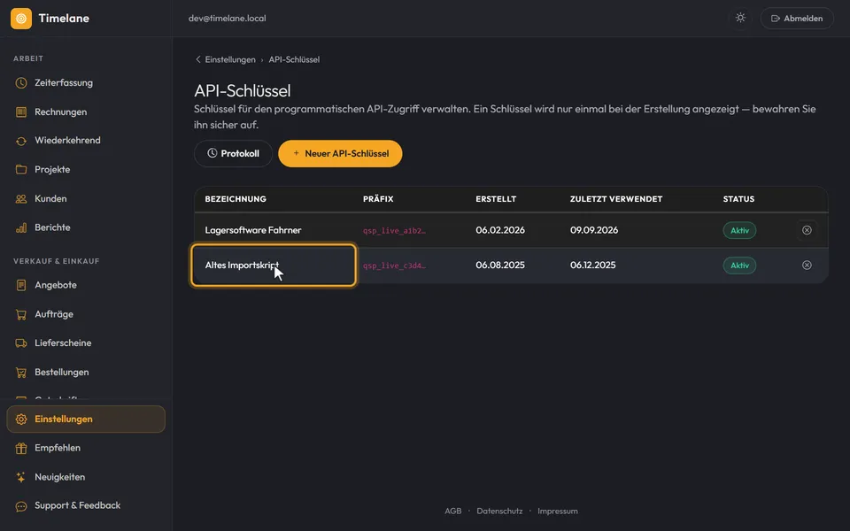 API-Schlüssel anlegen
