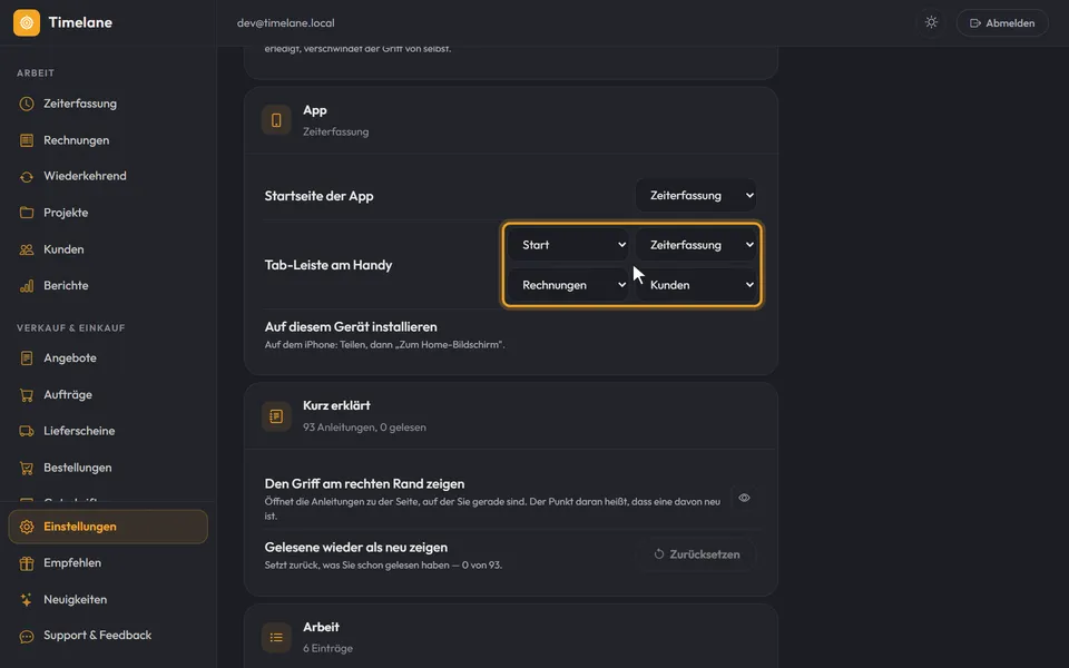 Die vier Plätze der Tab-Leiste am Handy