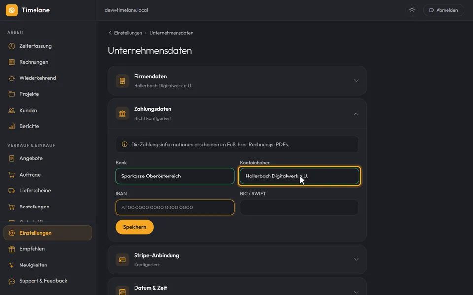 Bank und Kontoinhaber sind eingetragen