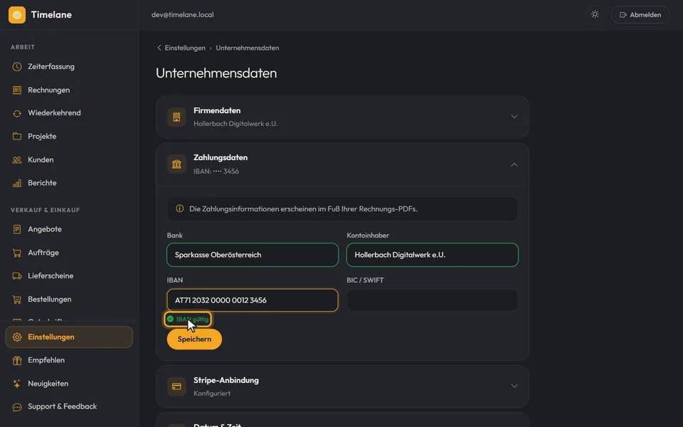 Unter der IBAN steht „IBAN gültig“