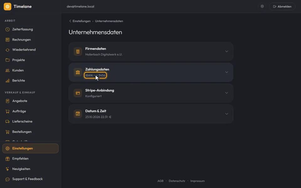 Der zugeklappte Abschnitt mit „IBAN: •••• 3456“ im Kopf