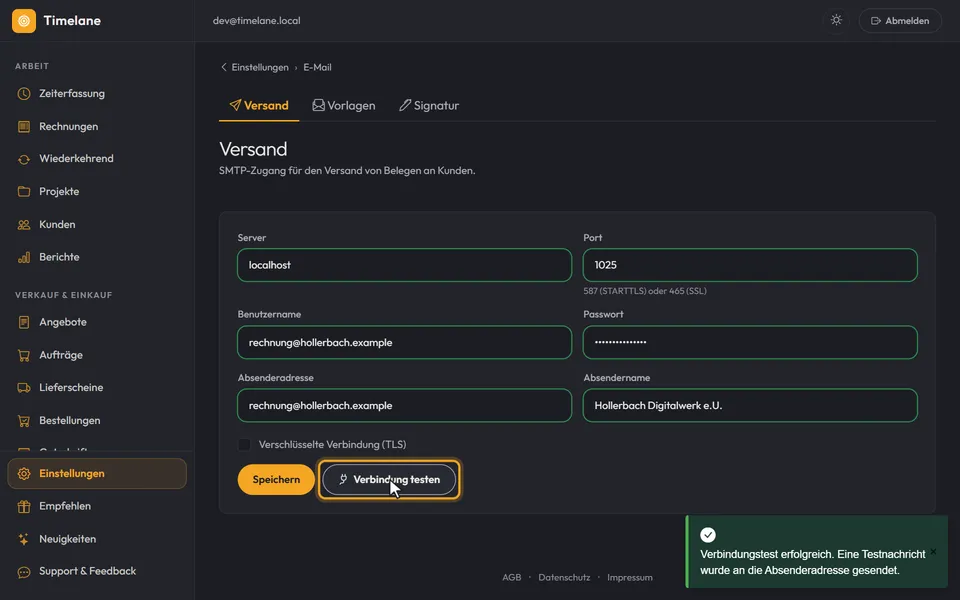 Die Meldung „Verbindungstest erfolgreich“