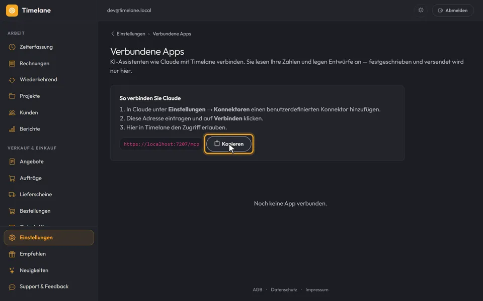Die Adresse und der Knopf „Kopieren“