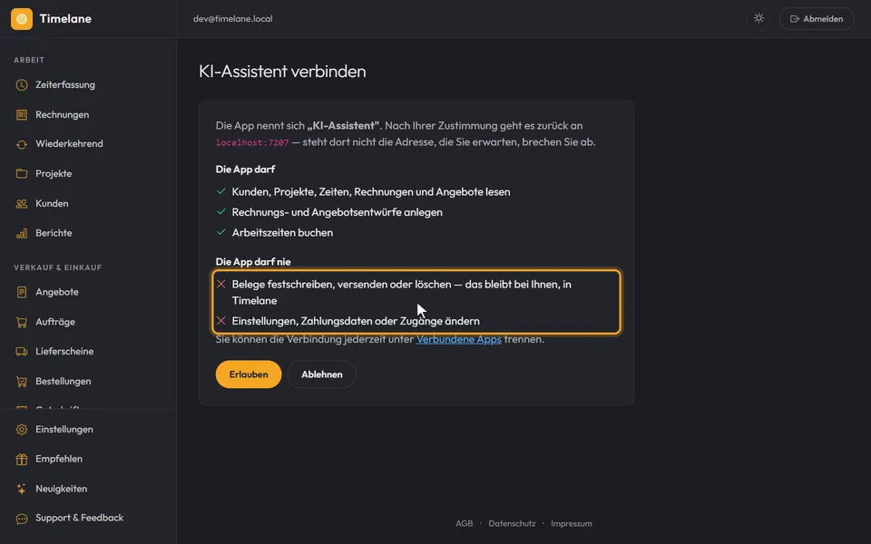 Die Zustimmung mit „Die App darf“ und „Die App darf nie“