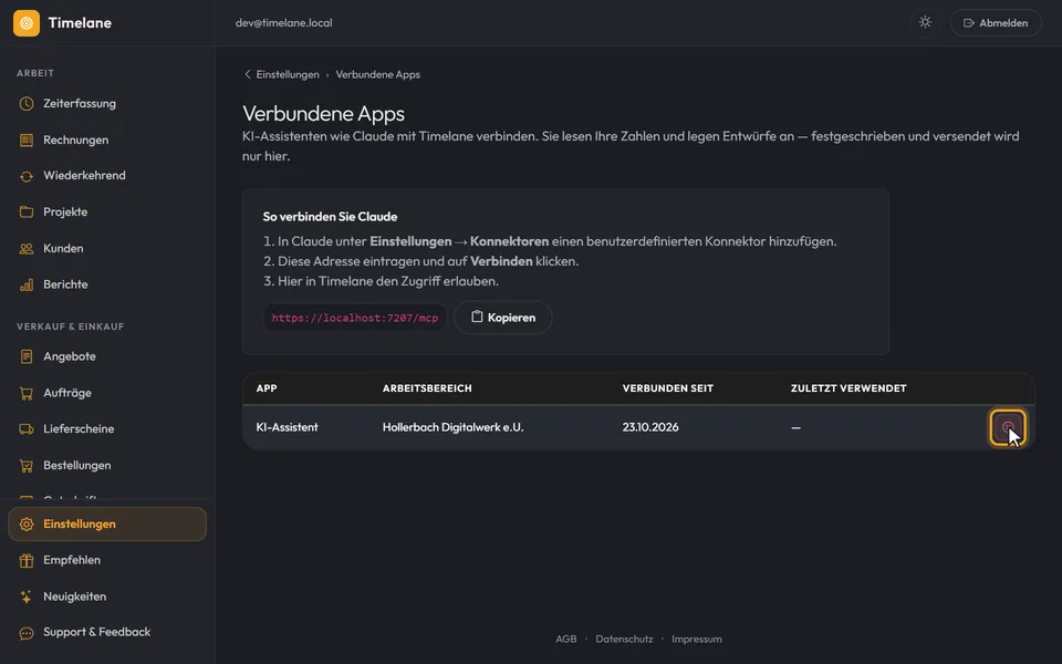Die verbundene App in der Liste