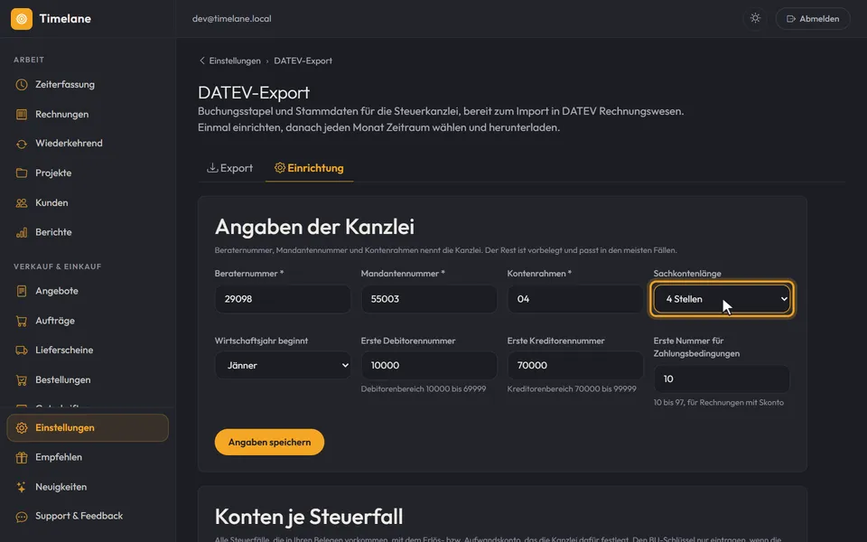 Die Karte „Angaben der Kanzlei“ mit den drei Nummern