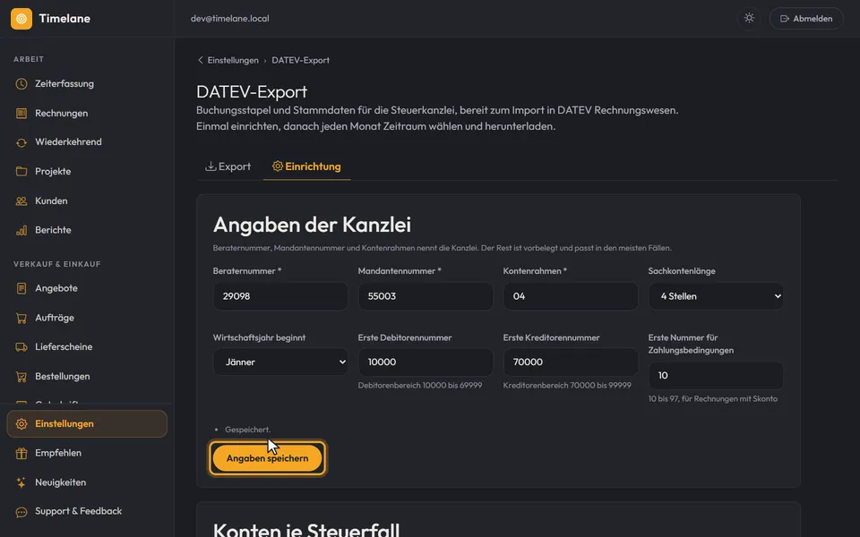 Die Meldung „Gespeichert.“