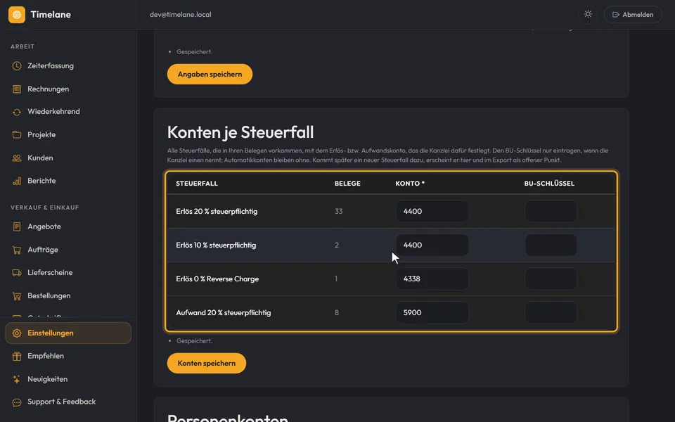 Die Tabelle „Konten je Steuerfall“