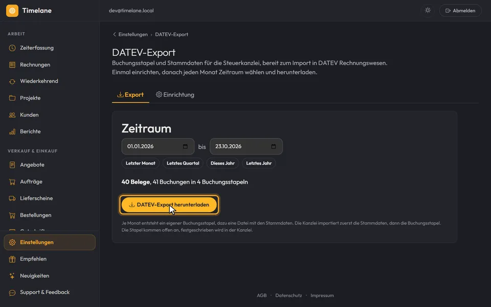 Der Knopf „DATEV-Export herunterladen“