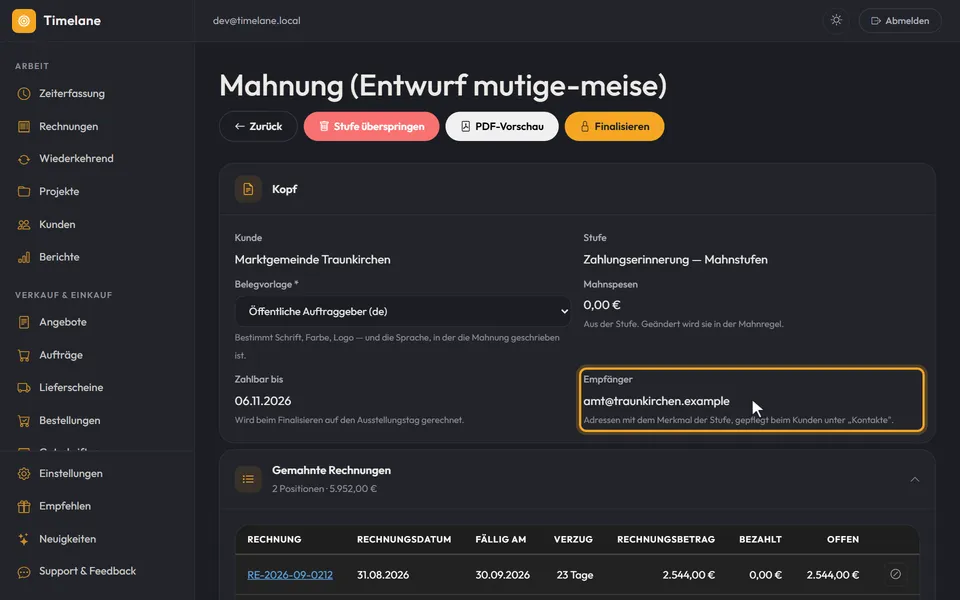 Das Feld „Empfänger“ im Entwurf