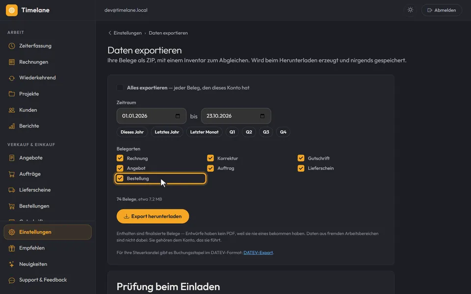 Die Kästchen unter „Belegarten“