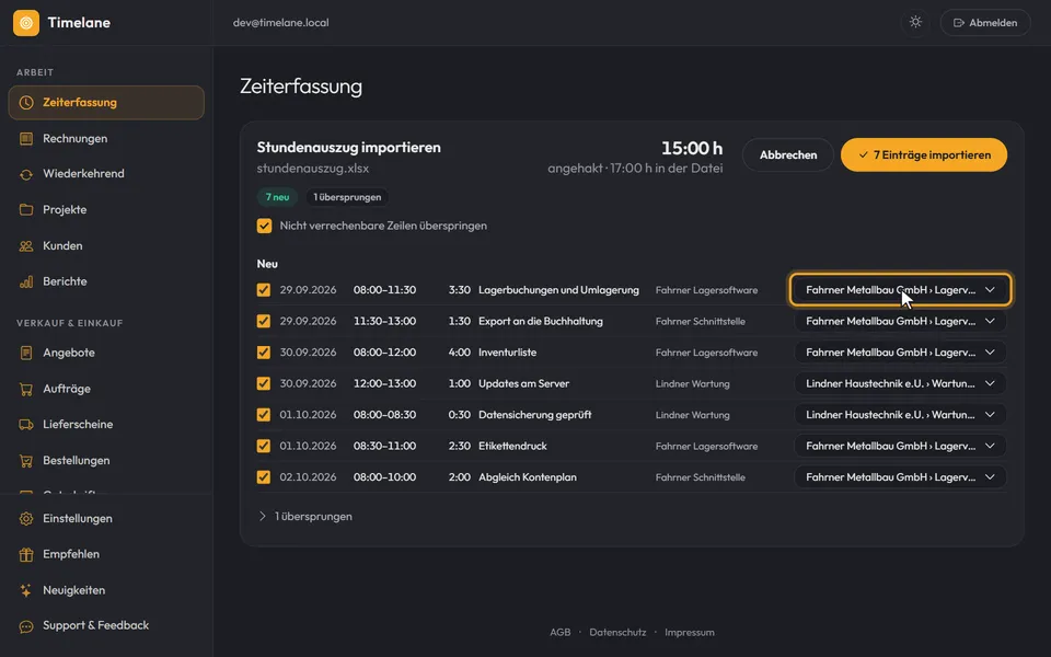 Die Vorschau des Imports