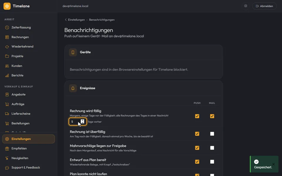 „Tage vorher“ steht auf 5