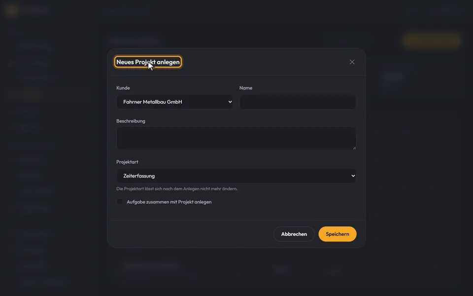 Der Dialog „Neues Projekt anlegen“