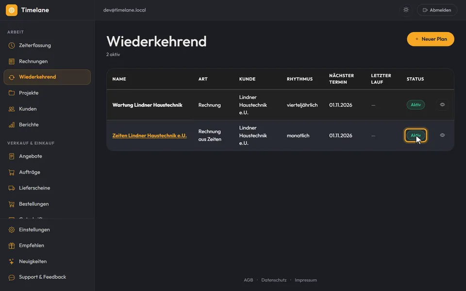 Der Status eines Plans