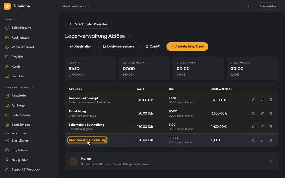 Mehrere Aufgaben eines Projekts
