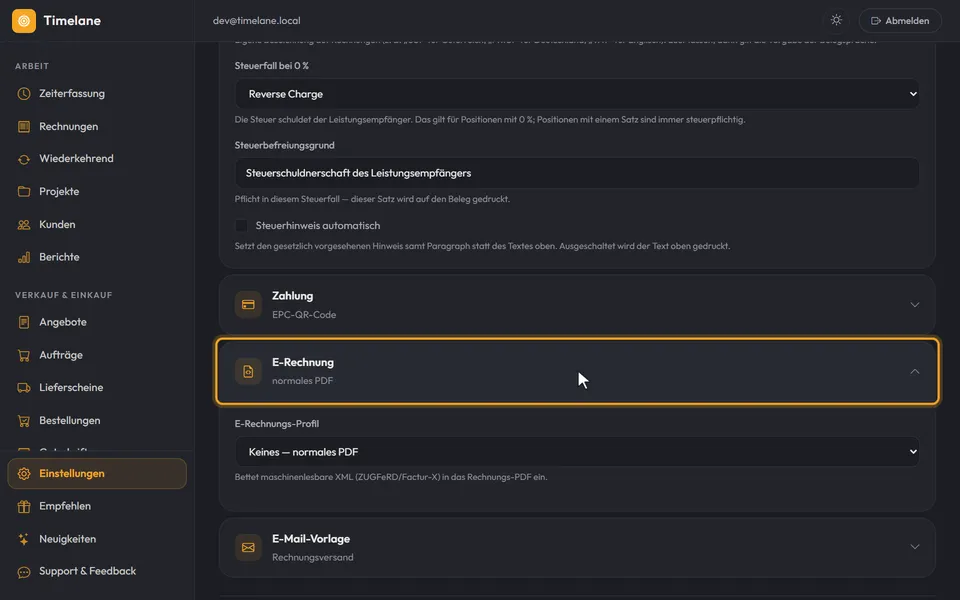 E-Rechnungsprofil wählen