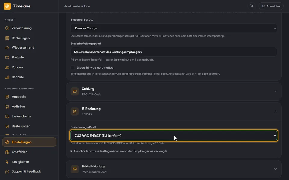 „ZUGFeRD EN16931 (EU-konform)“ ist gewählt