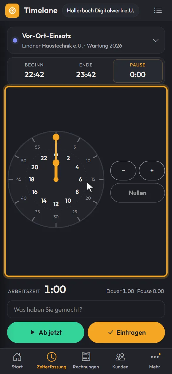 Die Uhr im Reiter „Pause“