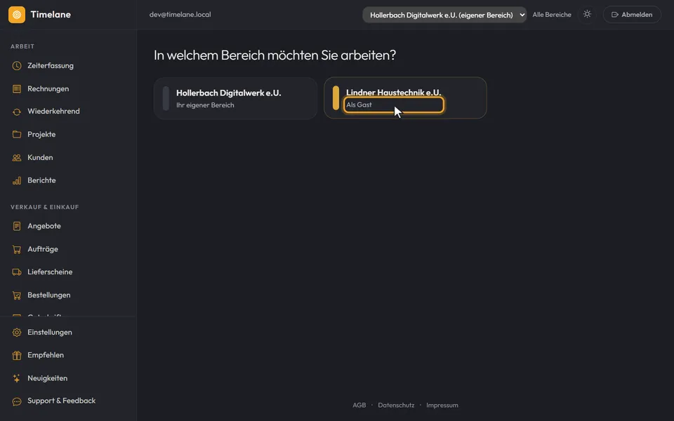 Die Karten für den eigenen Bereich und den Bereich als Gast