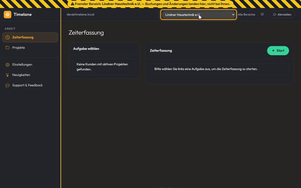 Im Bereich des Auftraggebers, oben die Auswahl
