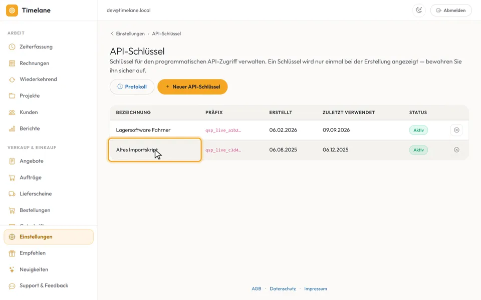 API-Schlüssel anlegen