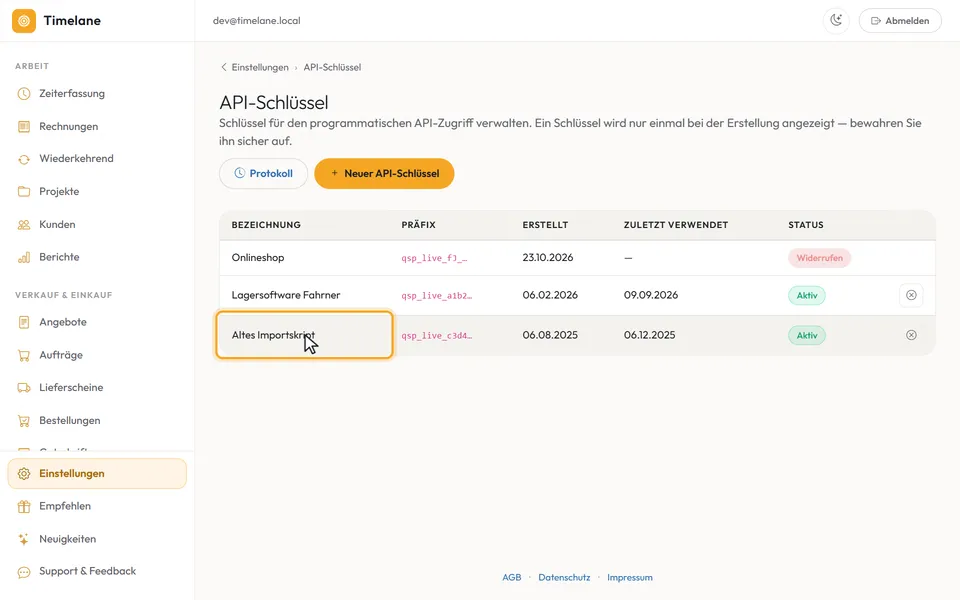 Die Spalte „Zuletzt verwendet“ mit einem alten Datum