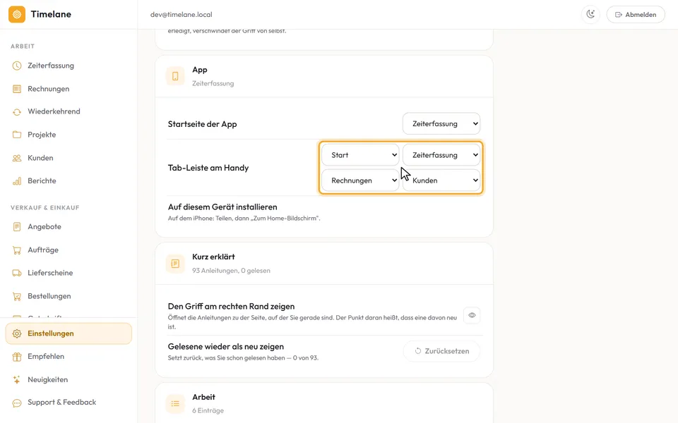 Die vier Plätze der Tab-Leiste am Handy