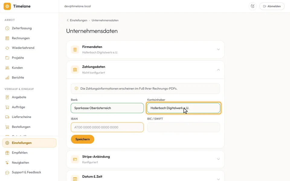 Bank und Kontoinhaber sind eingetragen