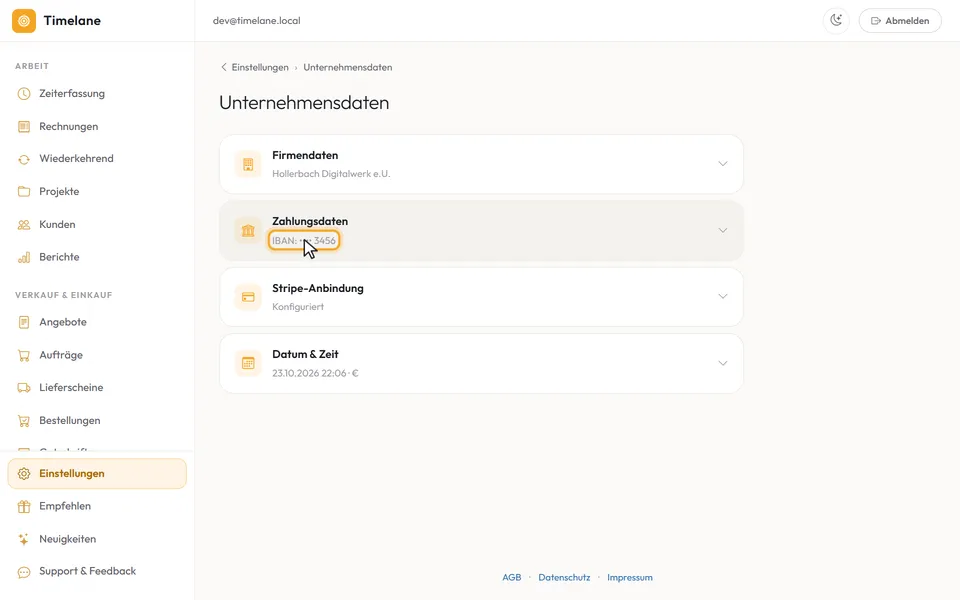 Der zugeklappte Abschnitt mit „IBAN: •••• 3456“ im Kopf
