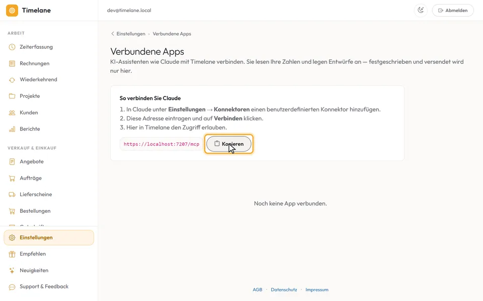 Die Adresse und der Knopf „Kopieren“