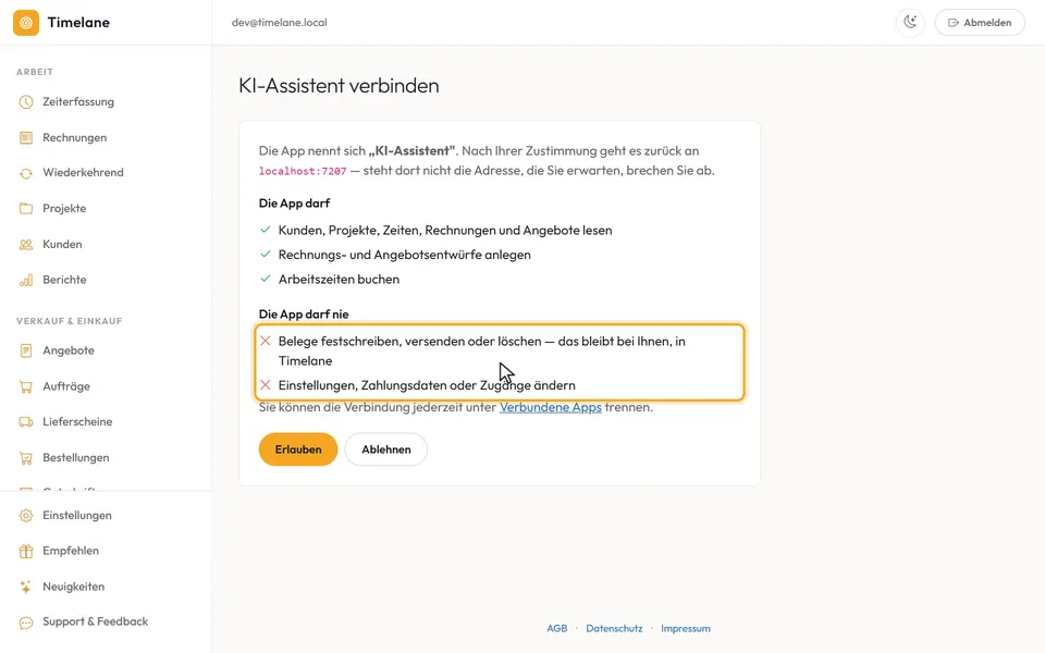 Die Zustimmung mit „Die App darf“ und „Die App darf nie“