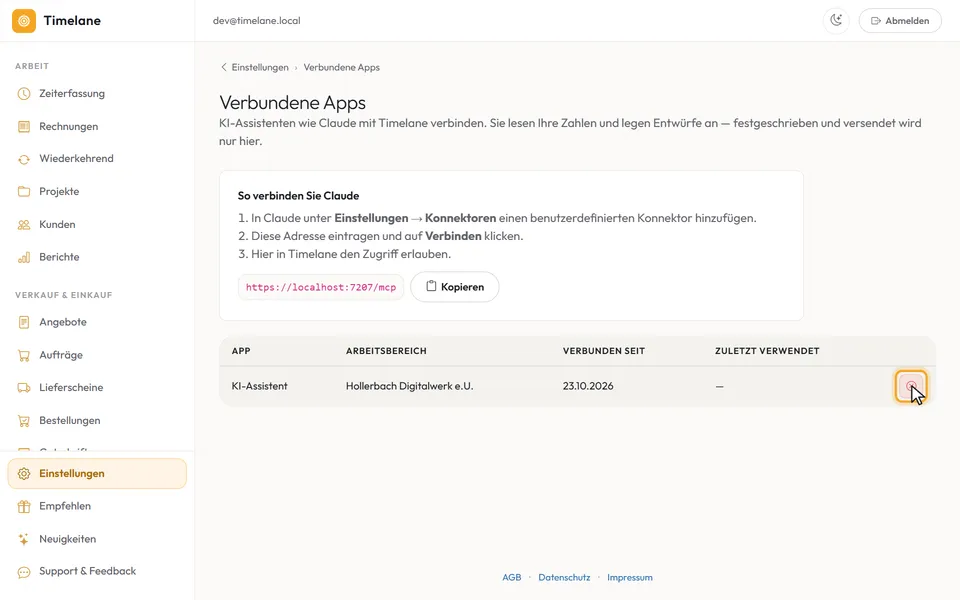 Die verbundene App in der Liste