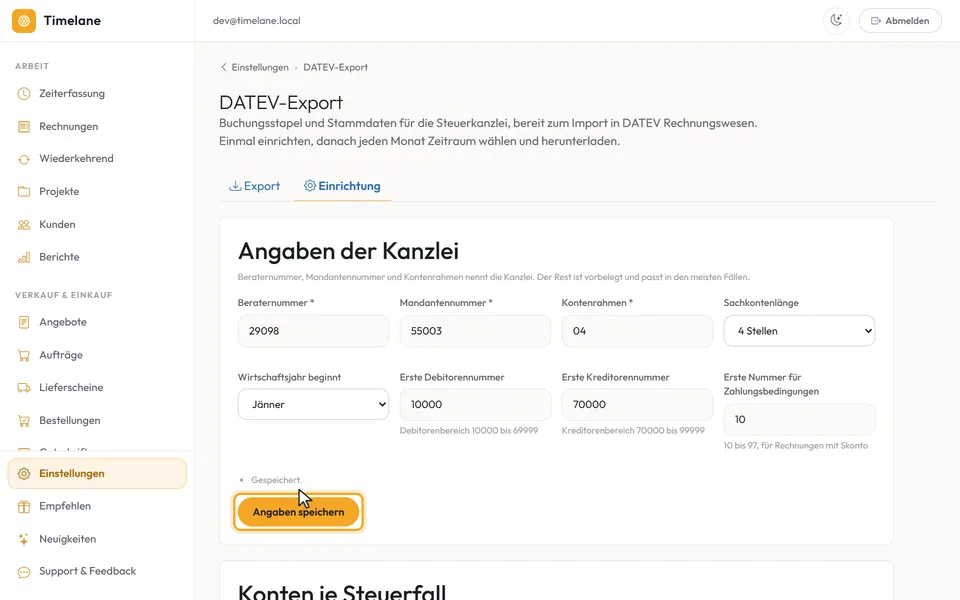 Die Meldung „Gespeichert.“