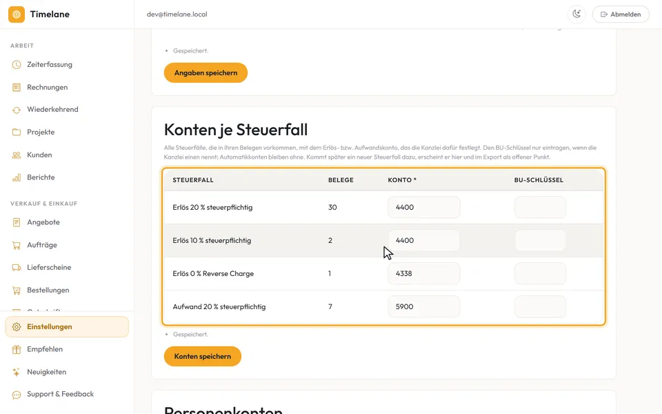 Die Tabelle „Konten je Steuerfall“