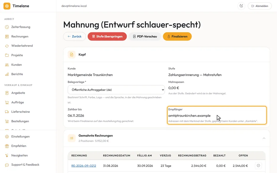Das Feld „Empfänger“ im Entwurf