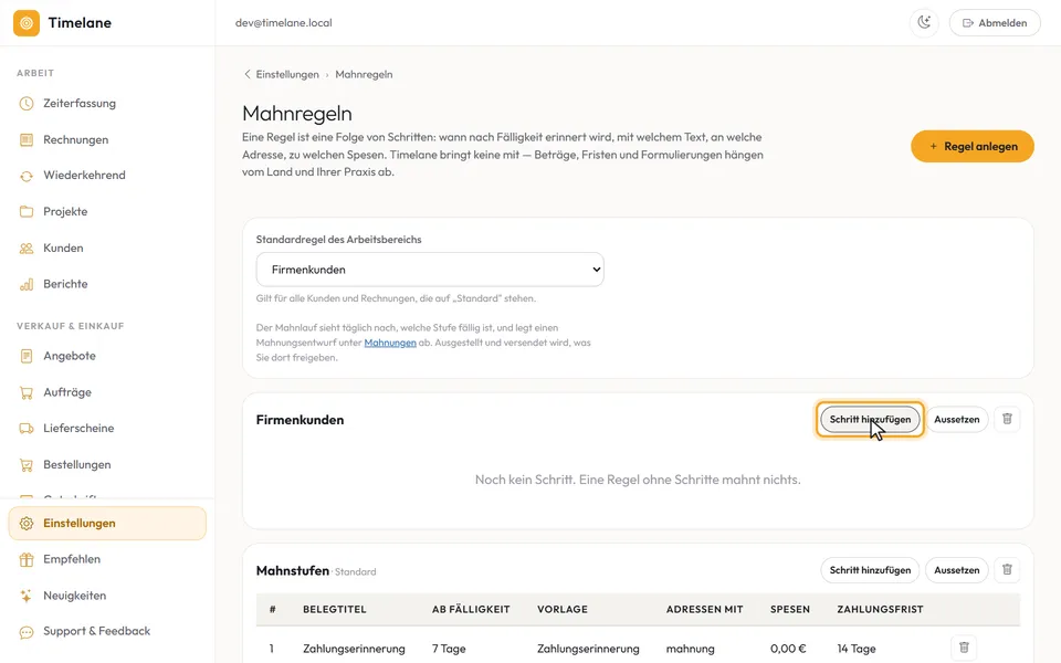 Die neue Regel mit dem Knopf „Schritt hinzufügen“