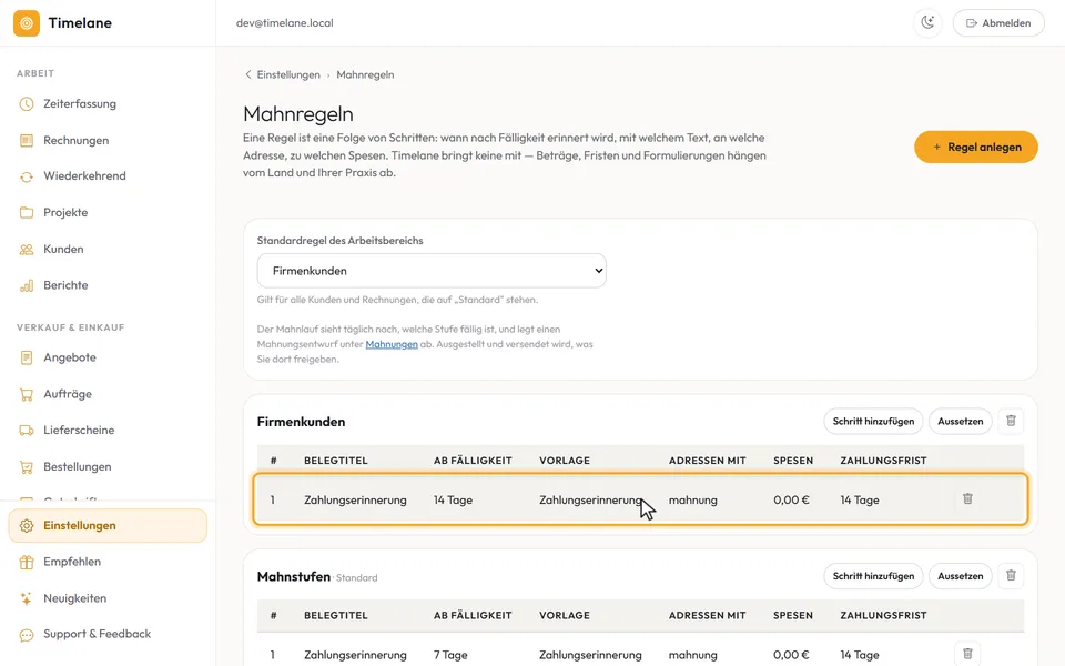 Die Regel mit ihrem ersten Schritt