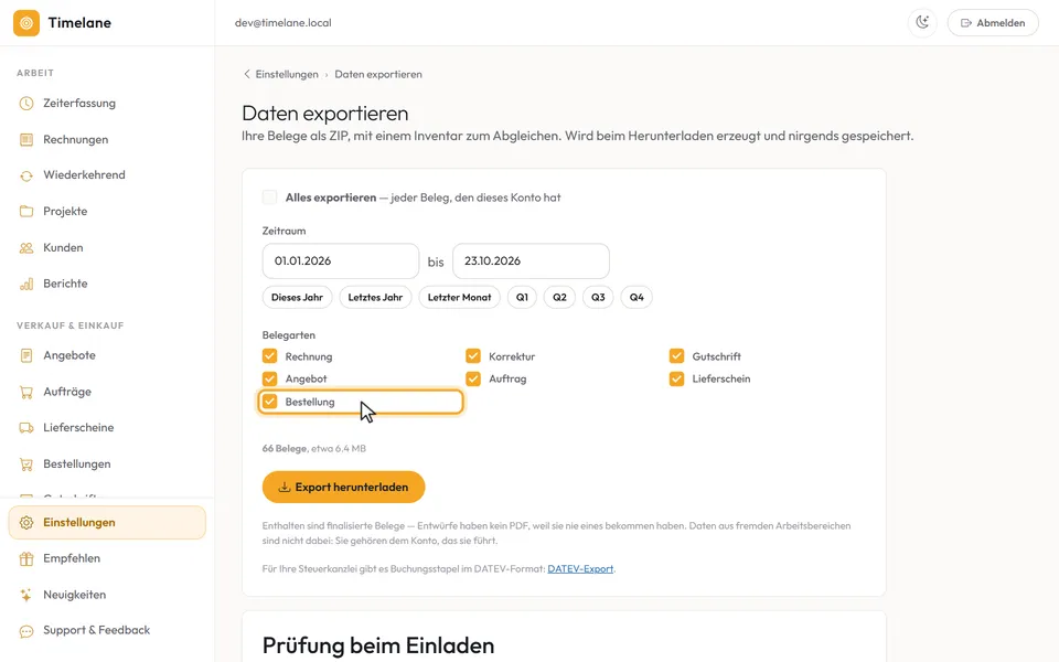 Die Kästchen unter „Belegarten“