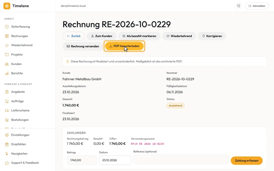Rechnung versenden