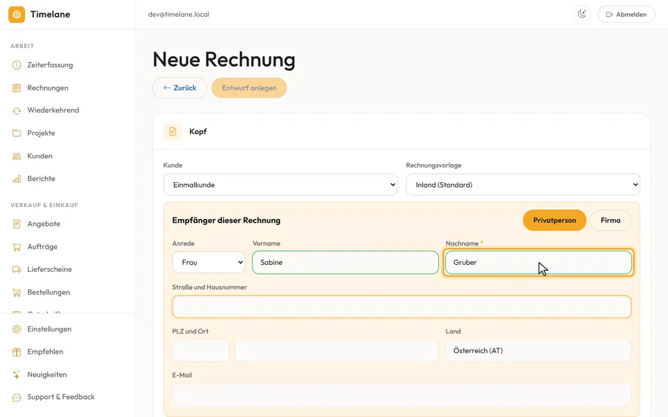 Anrede, Vorname und Nachname der Käuferin