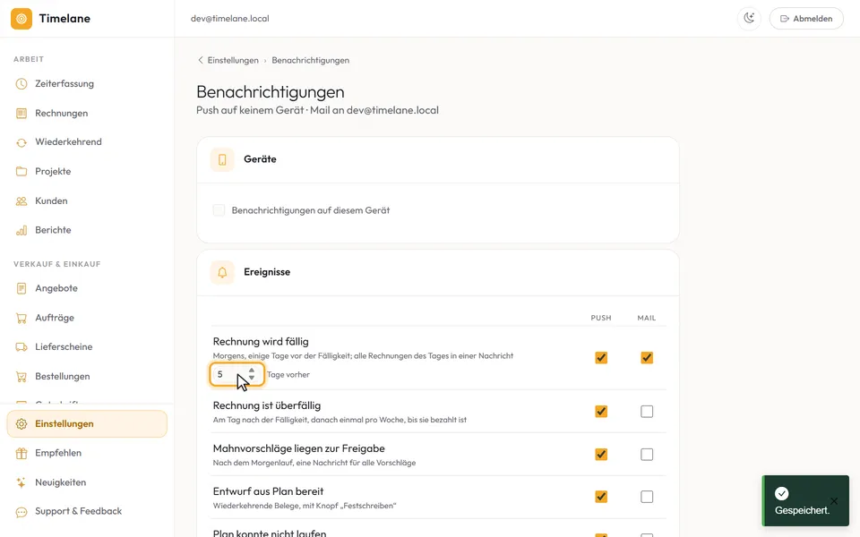 „Tage vorher“ steht auf 5