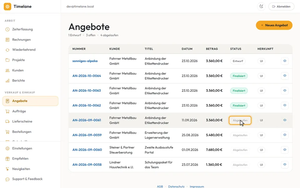Das Abzeichen „Abgelaufen“ in der Angebotsliste