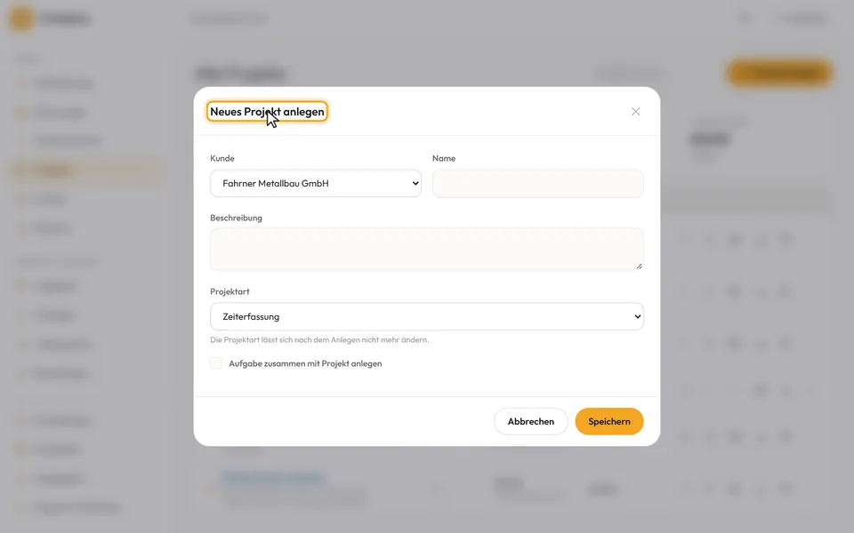 Der Dialog „Neues Projekt anlegen“