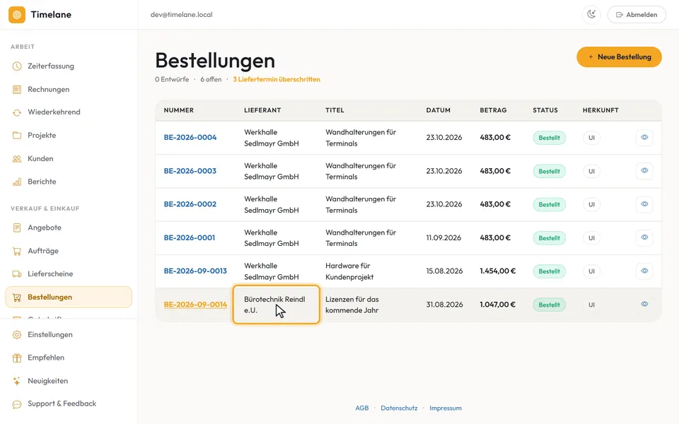 Die Spalte „Lieferant“ mit zwei Lieferanten