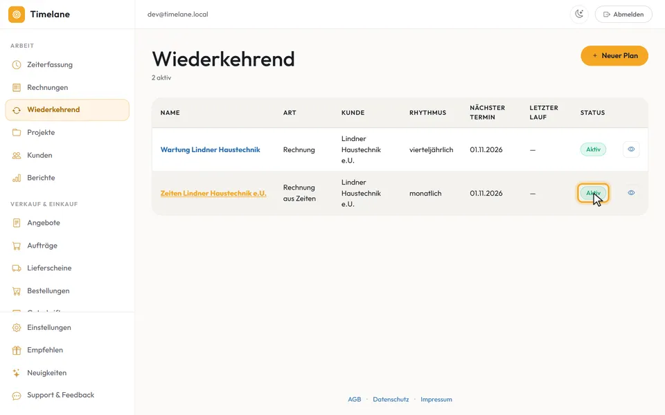 Der Status eines Plans