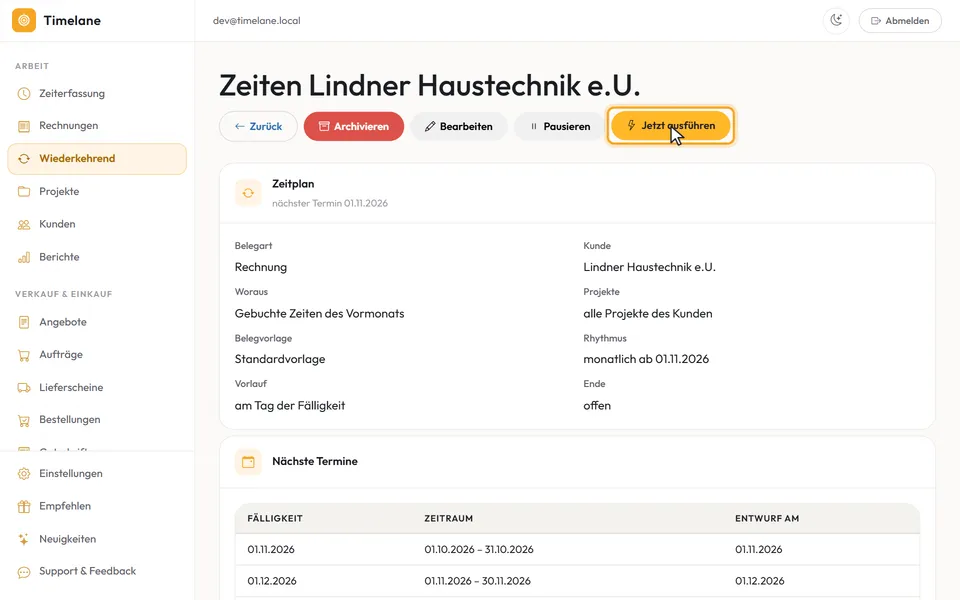 Die Knöpfe „Pausieren“ und „Jetzt ausführen“