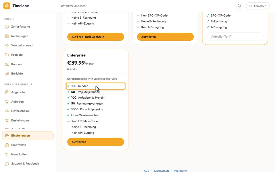 Die Tarifkarten nebeneinander