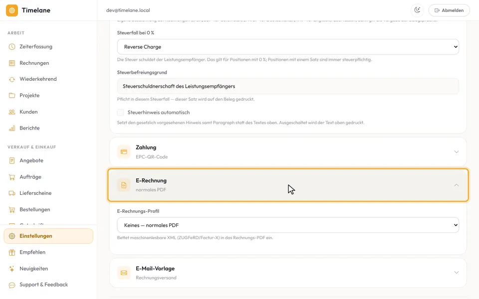 E-Rechnungsprofil wählen