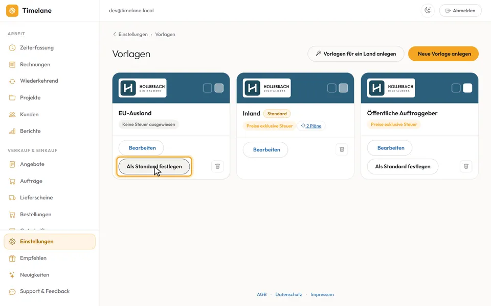 Die Karte mit dem Etikett „Standard“ und der Knopf „Als Standard festlegen“